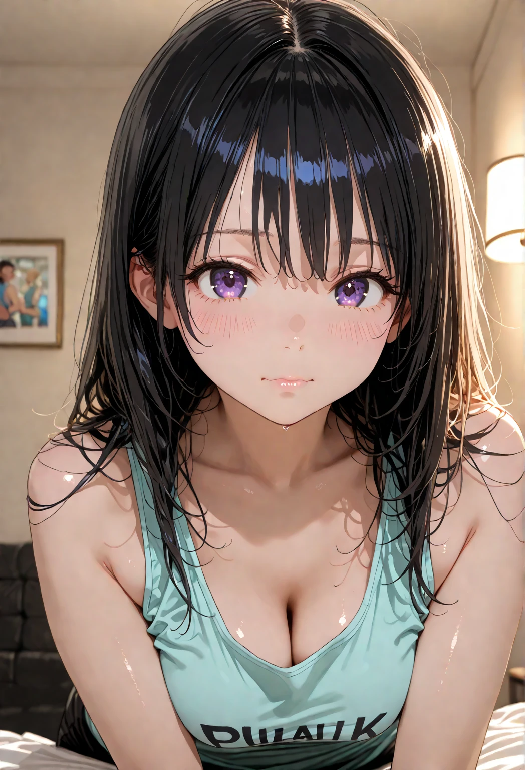 (8k, Ultra-high resolution, The best masterpiece, best quality:1.2), Very detailed, portrait, Half Body, side, focus on eyes, HD RAW photos, career arrest, High quality and beautiful, 超高清 8k 影像照片, confess, Professional photography, (actual, actual相片: 1.37), Very detailed的美麗女孩, Super delicate face shape, Contoured eyes, (Very detailed eyes), Delicate skin, (HD Skin:1.2), Neatly contoured fingers, (20:1.2), Twenty generations, cute girl, young beautiful mother, solo, Ai Hoshino, Hoshino Ai, (Wear comfortable loungewear), Vibrant look, (Layperson, Living room), Dynamic dark purple long hair, shiny purple eyes, (Star-shaped pupil:1.5), one hand raised, Sensual, warm, Exuding motherly love, perfect anatomy, Detailed background, HD Background, Volumetric lighting, actual, stunning details, 8k Ultra HD, high quality, CG unity, C4D Rendering, 3D Rendering, Octane Rendering,