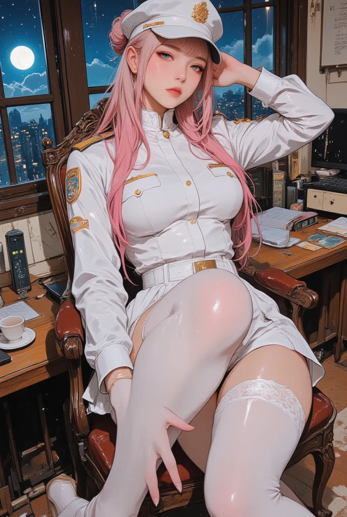 tmasterpiece,complexdetails,Full breasts,Young girl with long pink hair,He wore only a white shirt with almost no fabric fabric,Wet clothes,He and the beautiful girl,plumw,Bare ,Cover your with both hands,His face is a shy pink,Knees slightly bent,The expression is shy,Be red in the face,full bodyesbian,Long legs,Breast-huge,Only chest patches were attached,Everything else is naked