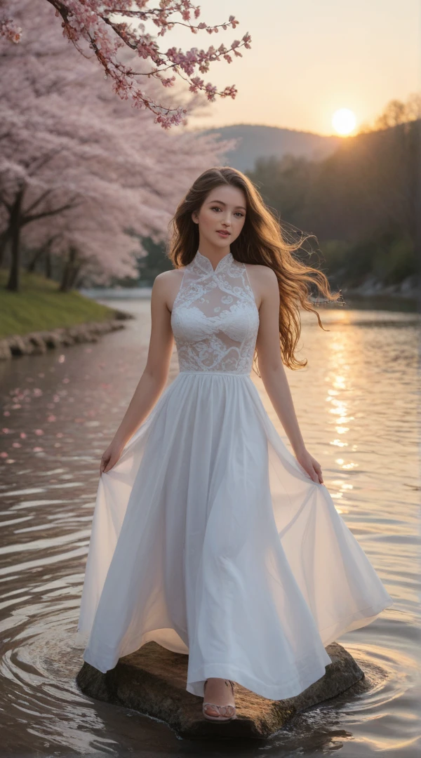 cinematic film still <lora:AlexisTae_SDXL_v1.0:1> 
immaculate photography of an ((ohwx woman)) wearing white dress, by hongyu liu. high detail painting 8k resolution ultra hd digital art trending on behance and pixiv immersive photo 20mm f/1.8 rendered in corona render unreal engine with warm light facing her singing near a lake! relaxing ambiance!! vivid intricacies lifelike lighting hyper realistic volumetric shades depth mist lens blurring backdrop prize winning photograph calm scene photography . shallow depth of field, vignette, highly detailed, high budget, bokeh, cinemascope, moody, epic, gorgeous, film grain, grainy