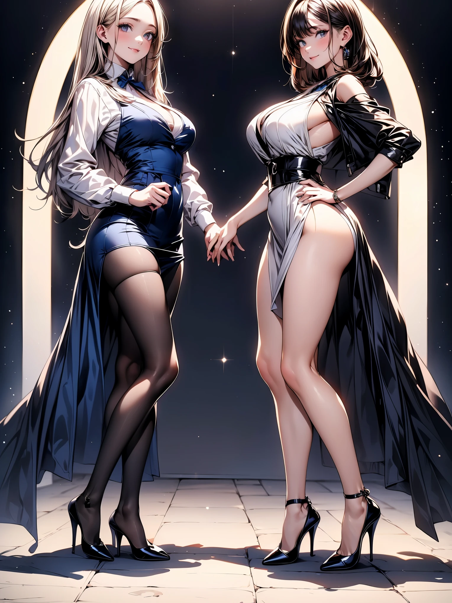 Anime characters wearing black and white clothes posing for photos, White and black, wearing white clothes, Krenz Kushat and Asher Duran, Exquisite details. girls frontline, black-white skintight robes!, guweiz style artwork, guweiz, from girls frontline, Krenz Kushat and Lin Wenjun