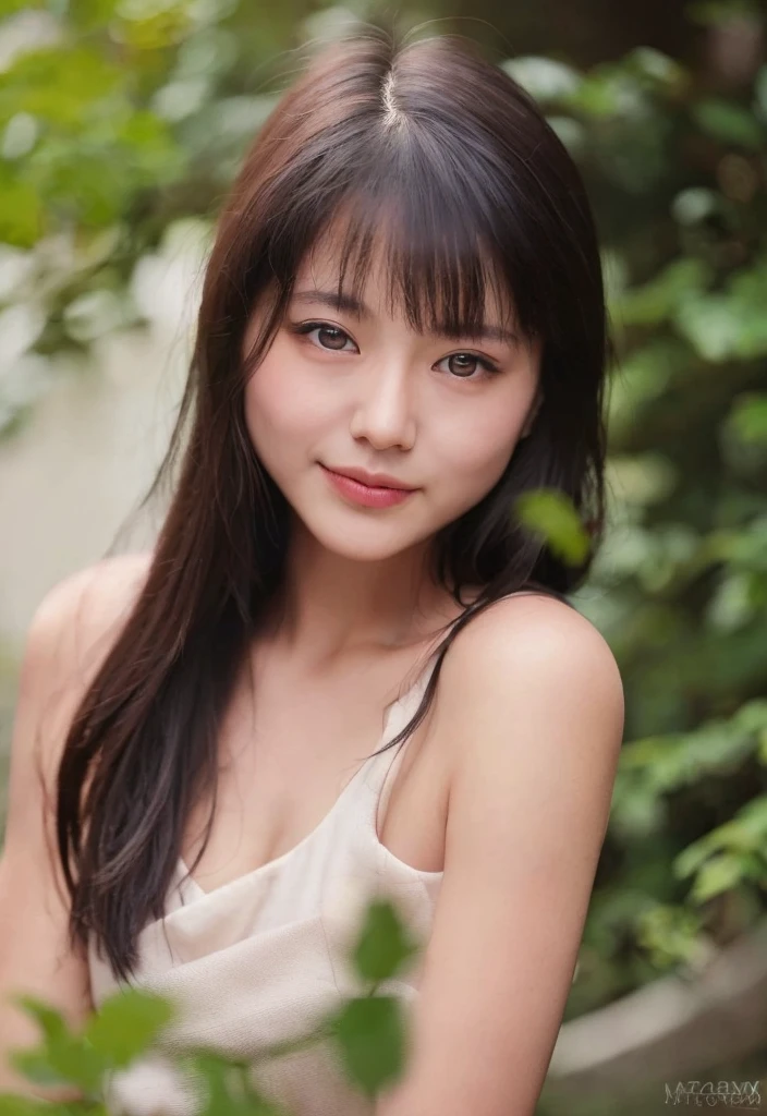 masterpiece, best quality, Surreal, Ultra Detailed, 8k resolution, RAW photos, Clear focus, wide shot, by playai, ultra realistic illustration, siena natural ratio, anime style, a picture from a high angle, a view from above, long Straight black hair with blunt bangs, (A girl in the forest), ((Light grey straight dress:1.1)), sports Shorts, Solitary, Perfect body,Bangs to eyebrows、Beautiful brown hair、Beautiful and delicate eyes、Brown eyes、Raise an eyebrow、High Nose、Small nostril、Little mouth、Tempting lips、Mouth slightly open、Beautiful breasts、Full body、Oval face, Both eyes, Both eyes皮, Long eyebrows, Long eyelashes, A faint smile, Chest 32 inches,The face is good, Perfect proportion、Perfect Anatomy、Perfect composition、Beautiful and detailed shadows、beautiful natural light、beautiful detailed glow、Depth of Field,32 inches in the chest,(a charming smile:1), (sexy pose),26 years old, light,White shoes