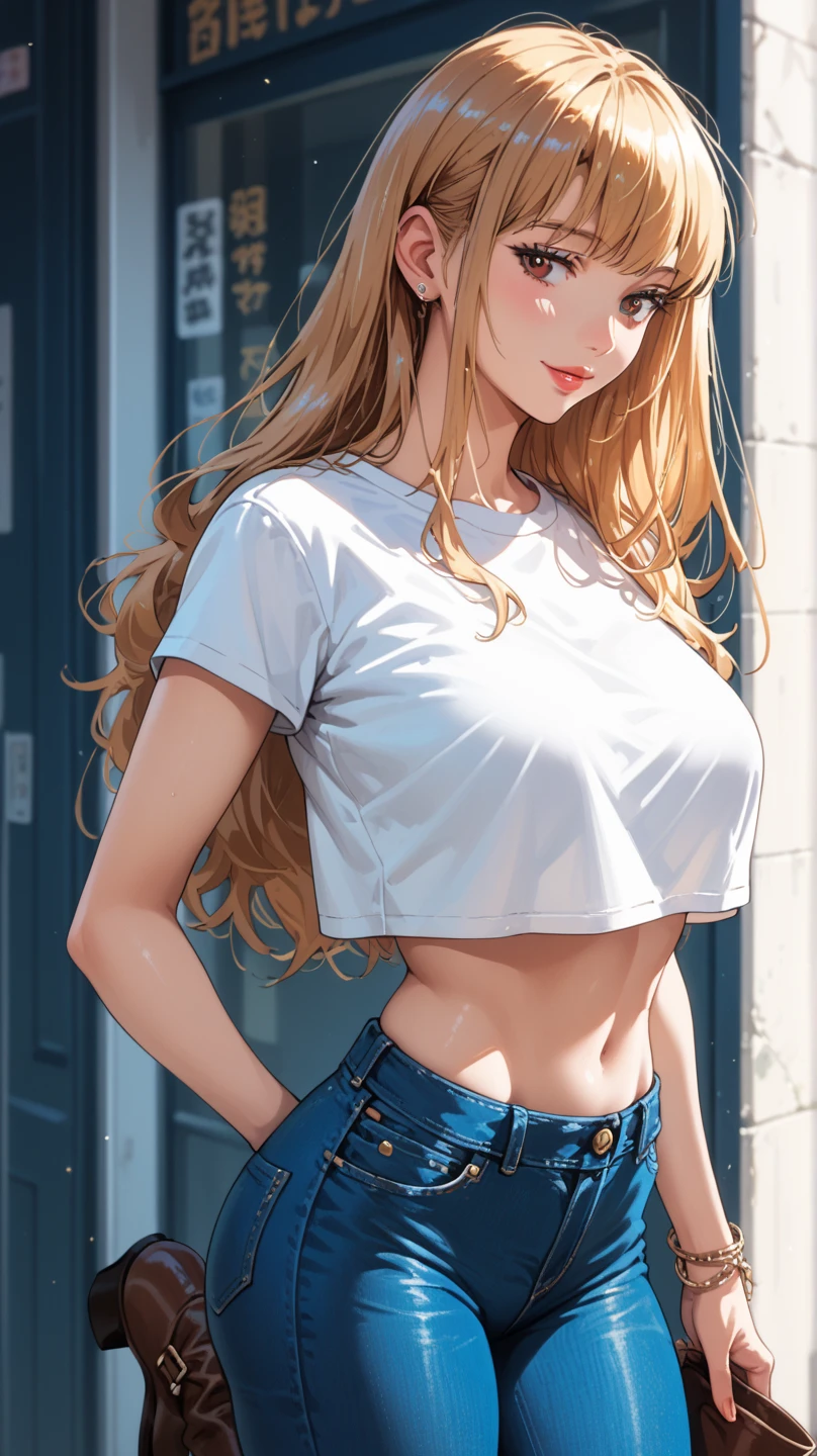 Mia Chadev, Long Hair, Blonde, Brown eyes,
((Portraiture)), Very small breasts, jeans, Blue pants, View your viewers,
masterpiece, Highest quality,Small face