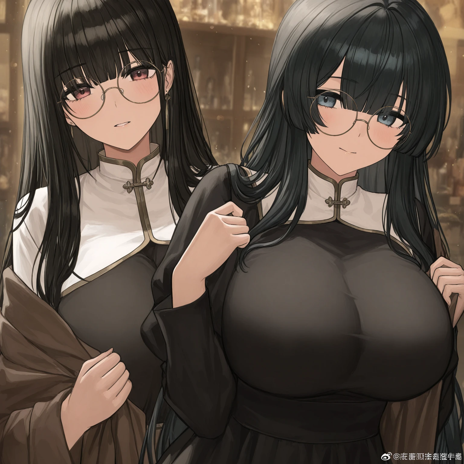 (frontal black braided hair), (librarian), library, (huge juicy breasts:1.2), (cleavage), (librarian dress:1.2), milf, busty, slim stomach, wide hips, beautiful face, professional lighting, glistening skin, high quality, (seductive pose:1.2)