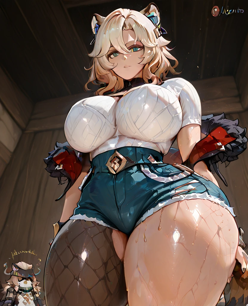 One Woman、beautiful girl、Ryza、Liza、LizaのAtelier、Atelier、Alchemy kettle、beautiful girl, Highest quality, Thick thighs、Big 、Big Ass、Knee socks、Sweaty body、ムレムレのKnee socks、Knee socksを履き直してる、Angle from directly below、Leaning forward、Emphasize the chest