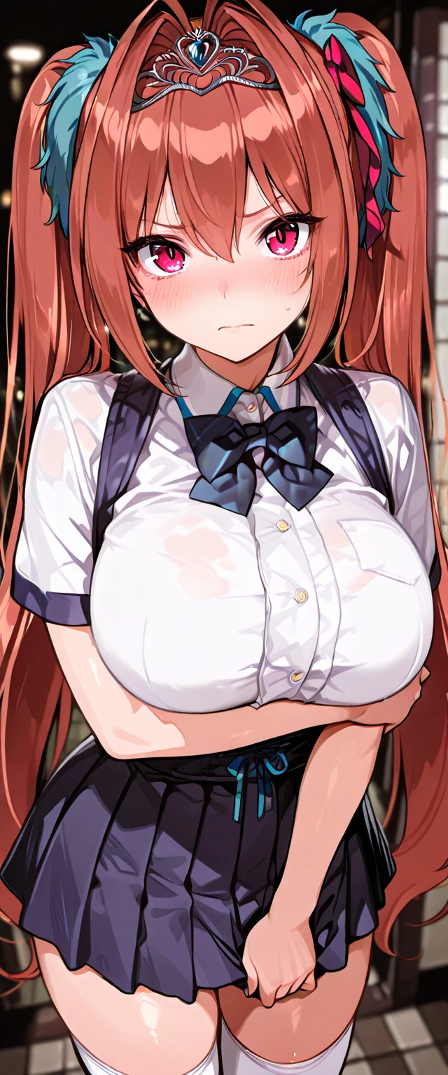 (((perfect anatomy, anatomically correct, super detailed skin))), ((panties pulled down)), 1 girl, japanese, high school girl, shiny skin, watching the viewer,
beautiful hair, beautiful face, beautiful detailed eyes, babyface, mole under eye,
beautiful clavicle, beautiful body, beautiful breasts, beautiful thighs, beautiful legs,
((short sleeves, )), seductive thighs, (red slave collar),
((, ashamed, , , )), standing,
(beautiful scenery), summer,
8k, top quality, masterpiece:1.2, extremely detailed), (photorealistic), beautiful illustration, natural lighting, ,One girl, Mature Woman, masterpiece, spouse, goddess, Mature Woman,High resolution, 8k, Absurd, high quality, Incredible detail, naked,Nipples,pubic hair,Sweat,
Insanity,vapor,Collars and Leads,Expose,(Nude1.3),Thin arms、Twin tails