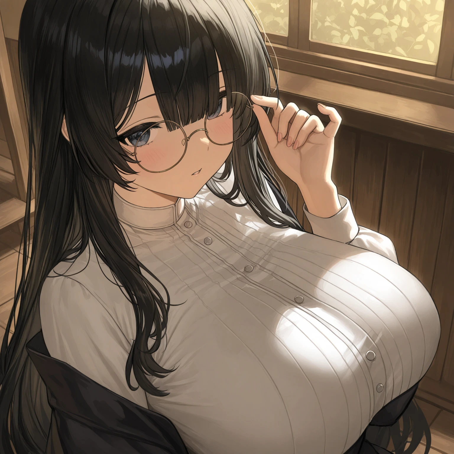 knit、Tight Skirt、beautiful mature woman、black stockings、Glasses、sit、Upper body