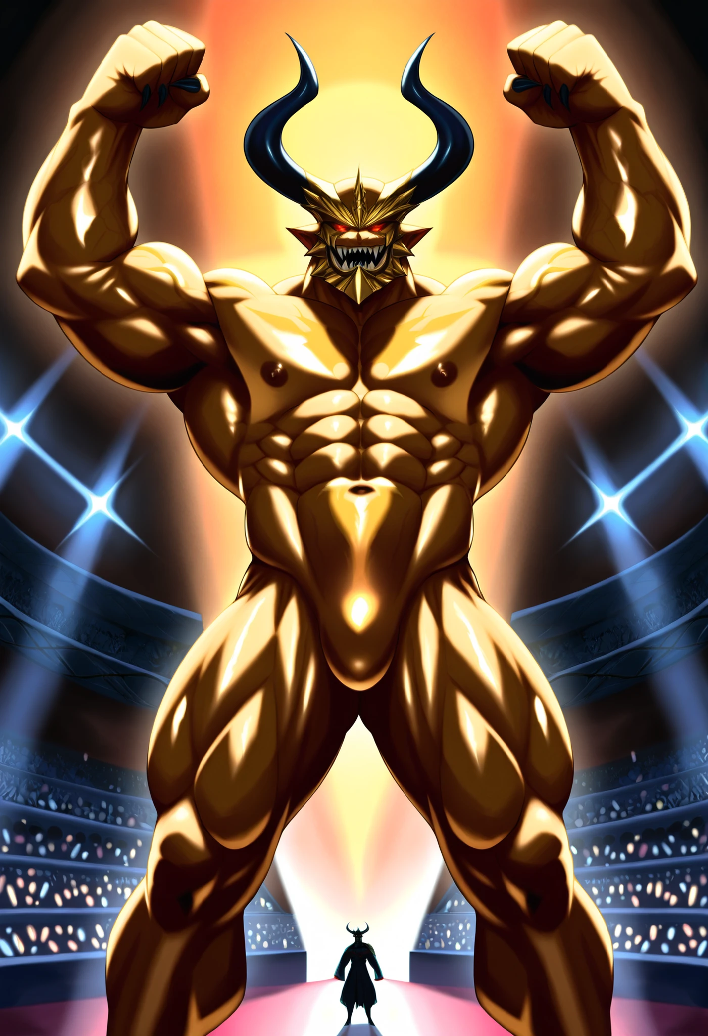 Bowser flexing his muscles wearing a black jockstrap