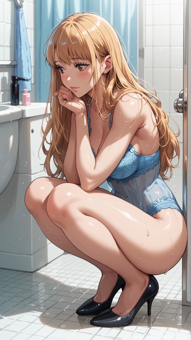 Showing the vagina in 4 (let her vagina be seen) (let the vagina stand out) (water drips into the vagina) (that there is a lot of water in the vagina) (that the vsgina is wet) (Big ass milf) ( that is in dog pose) that is on all fours in a bed