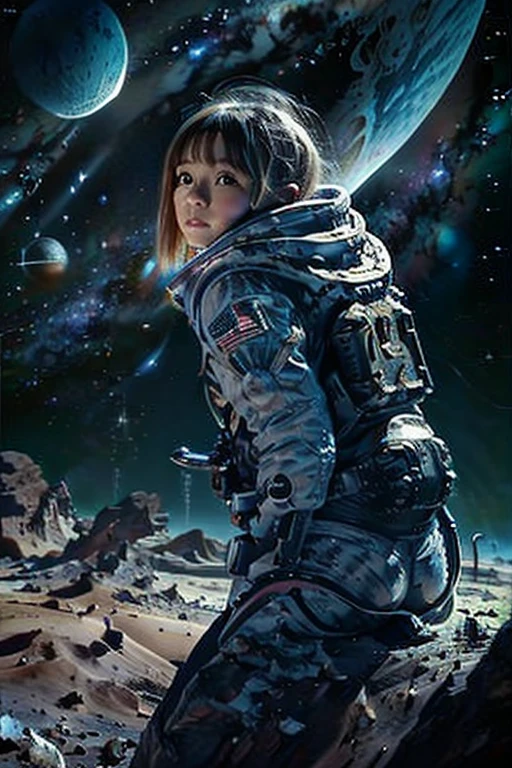 he astronaut walks in the sea of flowers dotted with pink clouds,The astronaut who is alone,The astronaut cannot leave this planet,The astronaut is lost in the boundless space.