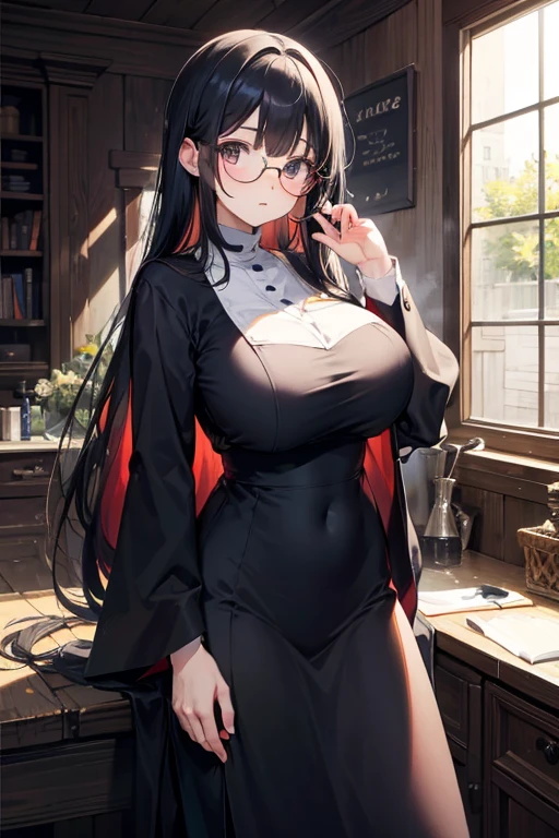 NSFW、1 Female、Brown hair、Brown Eyes、Best Quality、Super detailed、8 Resolution、Raw photo、Mastepiece、Perfect Body、high resolution、Highest quality、Detailed drawing、Vibrant colors、lure、Long Hair、Black-rimmed glasses、Captivating breasts、Big Breasts、Bedroom、Maid clothes