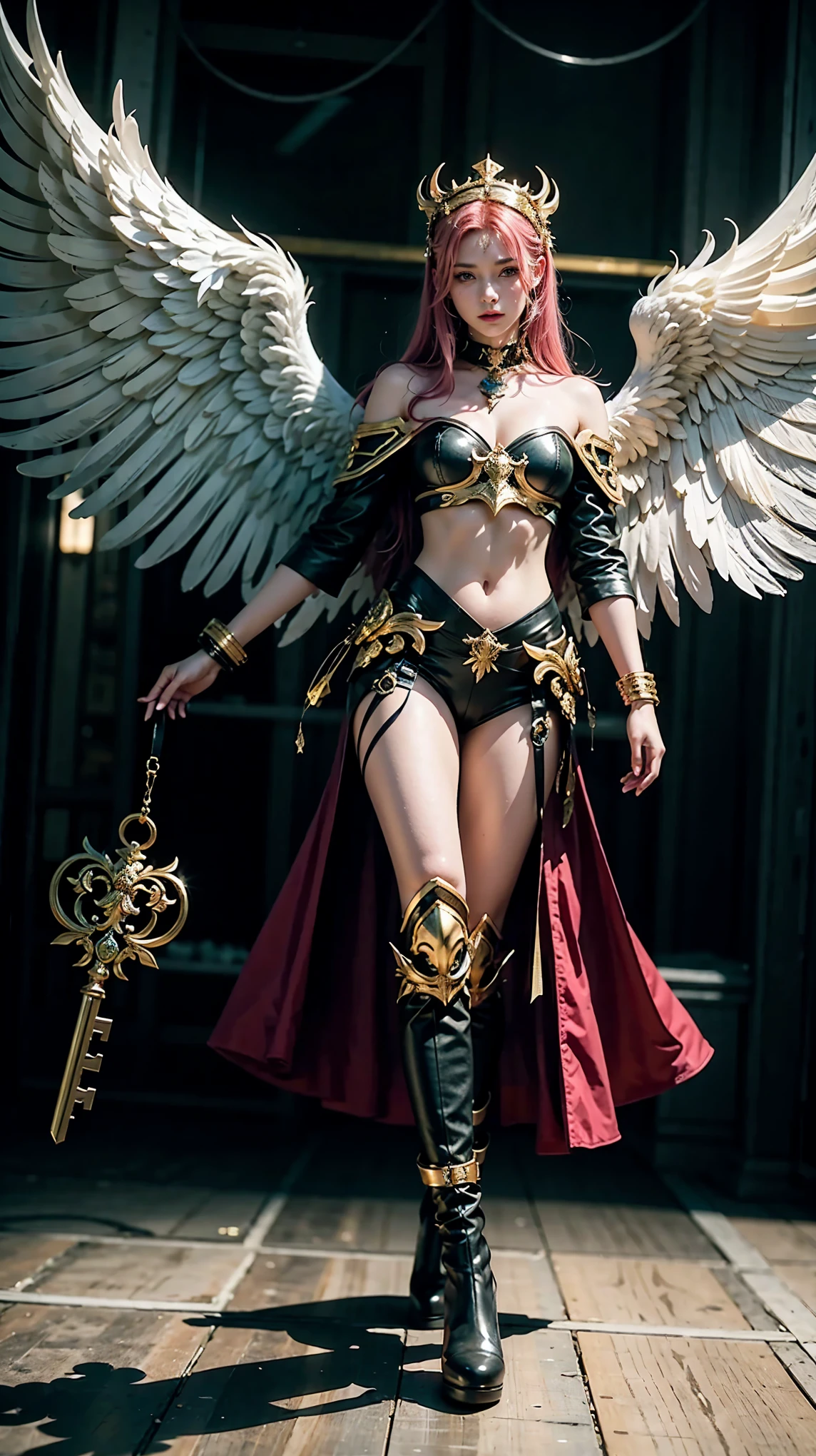 a close-up of a woman with a skull on her shoulder, Anjo majestoso de full body, angel knight girl, angel in plastic armor, tall female angel, beautiful angel girl ciborgue,  gorgeous cleric ,   feminine key art by Cushart Krenz  , Serafim,  Shadowverse character concept , Deusa. Extremely high details, ( ( character concept art ) ), Archangel with golden wings walking in space, na Lua, Anjo majestoso de full body,  super wide angle , large image of angel, anjo largo, epic angel wings,  photo taken on the body of the cinematic goddess ,     Epic angle and pose    , angelic wings, grosso, quente, share, beautiful angel girl, From the Handsome Angel ,  long-range shot of a tall angel ,   giant and impressive photo of the goddess,  there is a woman with pink hair , full body, full body, looking at the camera, Guweiz&#39; unstyled artwork , ! dream artegerm, Lois van Baarle and Ross,   realistic art style  , Modelo IG | artegerm, Sem style Ross Tran,  inspired by Ross Tran , artegerm style, artegerm e atey ghailan, gold-plated giraffe in front of a building, Angelic Golden Armor , unreal motor render   Knights of the Zodiac, Golden Goddess Athena, like a mystical valkyrie, ornate cosplay, Greek Goddess Athena, wearing golden armor, ,   Knights of the Zodiac, - Moon jewelry on forehead, angry expression,   sad expression  , Sailor Moon, Golden Armor,  ([long hair]:1.8), (full body:1.8), (imagem de full body em pé:1.8), (upper body upwards:0.3),retrato, ,   Middle Ages  , Classicismo,  impressive and detailed , pintura, traditional media, realista, detailed symmetrical eyes, beautiful detailed face, figurativo, , oil on canvas, HDR, 8k, original character, high resolution, high detail, focus on the face, retrato, ,   Middle Ages  , Classicismo,  impressive and detailed , pintura, traditional media, realista, detailed symmetrical eyes, detailed face, figurativo, bela, Persephone, (full body:1.8)