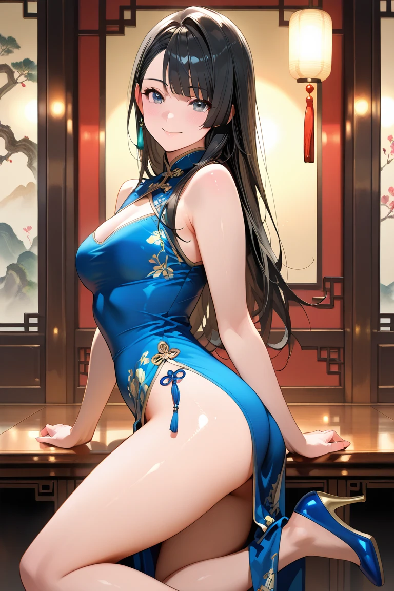 a sexy woman, (best quality), (masterpiece), (1girl), slim, anime, tall, (flat chested), (chinese dress), (protrait)