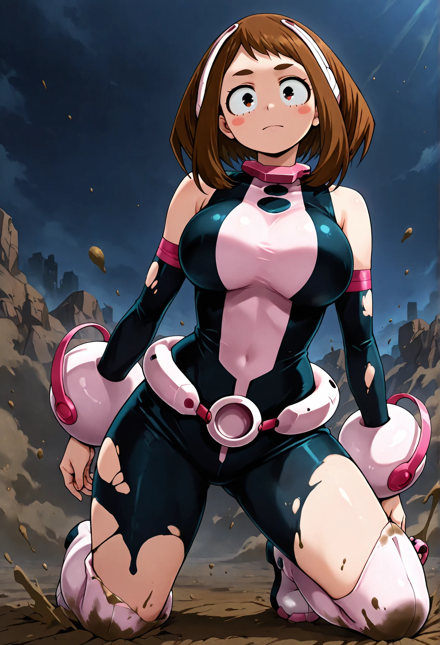 Dorohedoro Style, Ochaco Uraraka from My Hero Academia, cute and sexy, thick ass and legs, Uraraka superhero costume