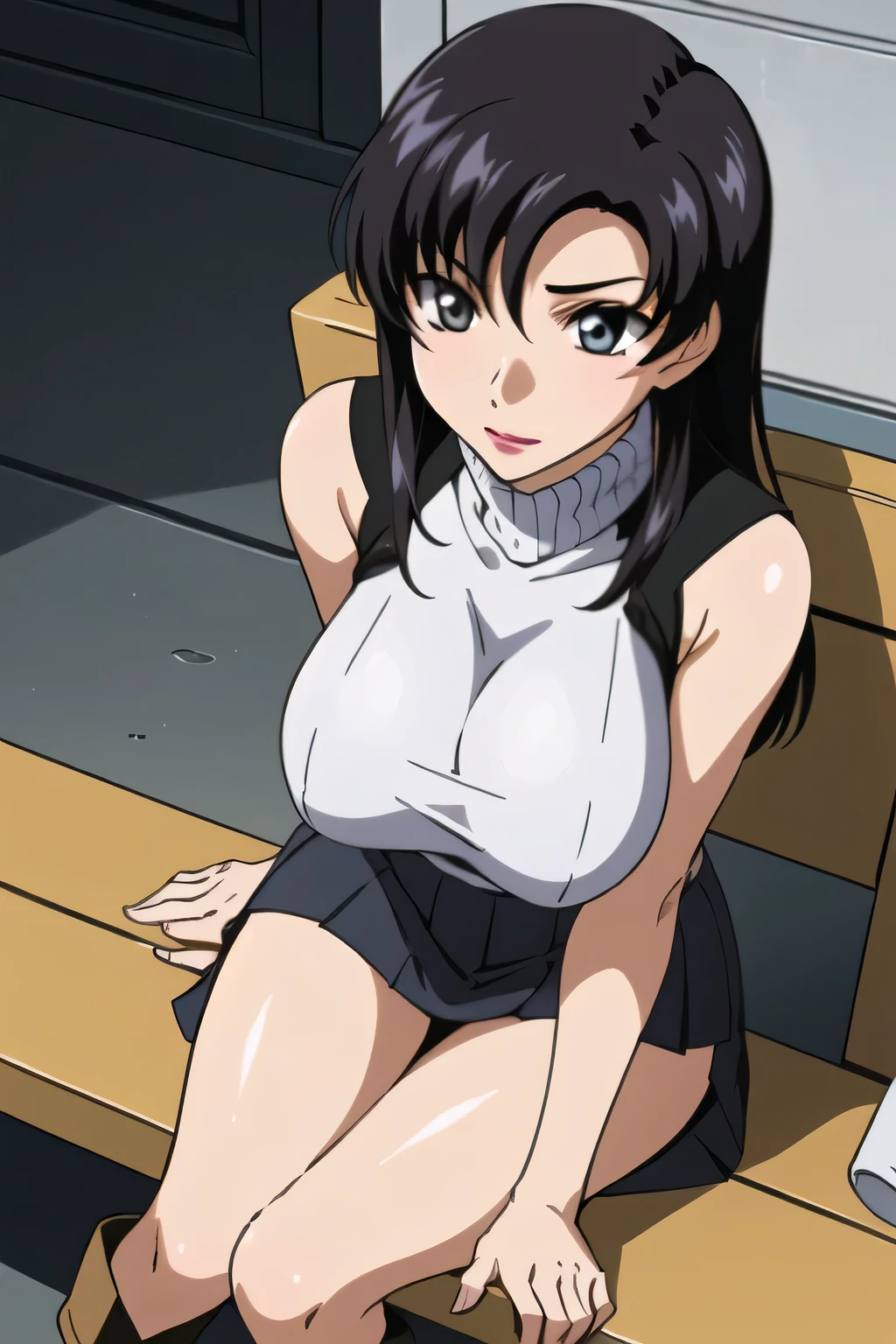 smile,I'm sitting with my legs closed,Will he have long hair, 40 year old woman、strap gap,draw a picture of him resting on a park bench,is sitting,Panchira,Draw white knee-high boots on both legs,Let's draw a short pleated mini skirt,Big BreastsをさらにBig Breastsに描いて下さい,{{X}},draw her expression more delicately,walking alone, city tour ,,(((he's dressed in a casual tourist style))), I have a SLR camera ,(Let's draw a more delicate look),(sleeveless wool sweater),( navy blue pleated miniskirt,white panties),(That work is enough for one person {X} is very important for work)、 That's enough,frown。unless the job requires it。 {X}、 , an attractive 40-year-old adult woman jumping out of her uniform, Big black wavy hair, , Big Breasts, Thin Waist , , ,