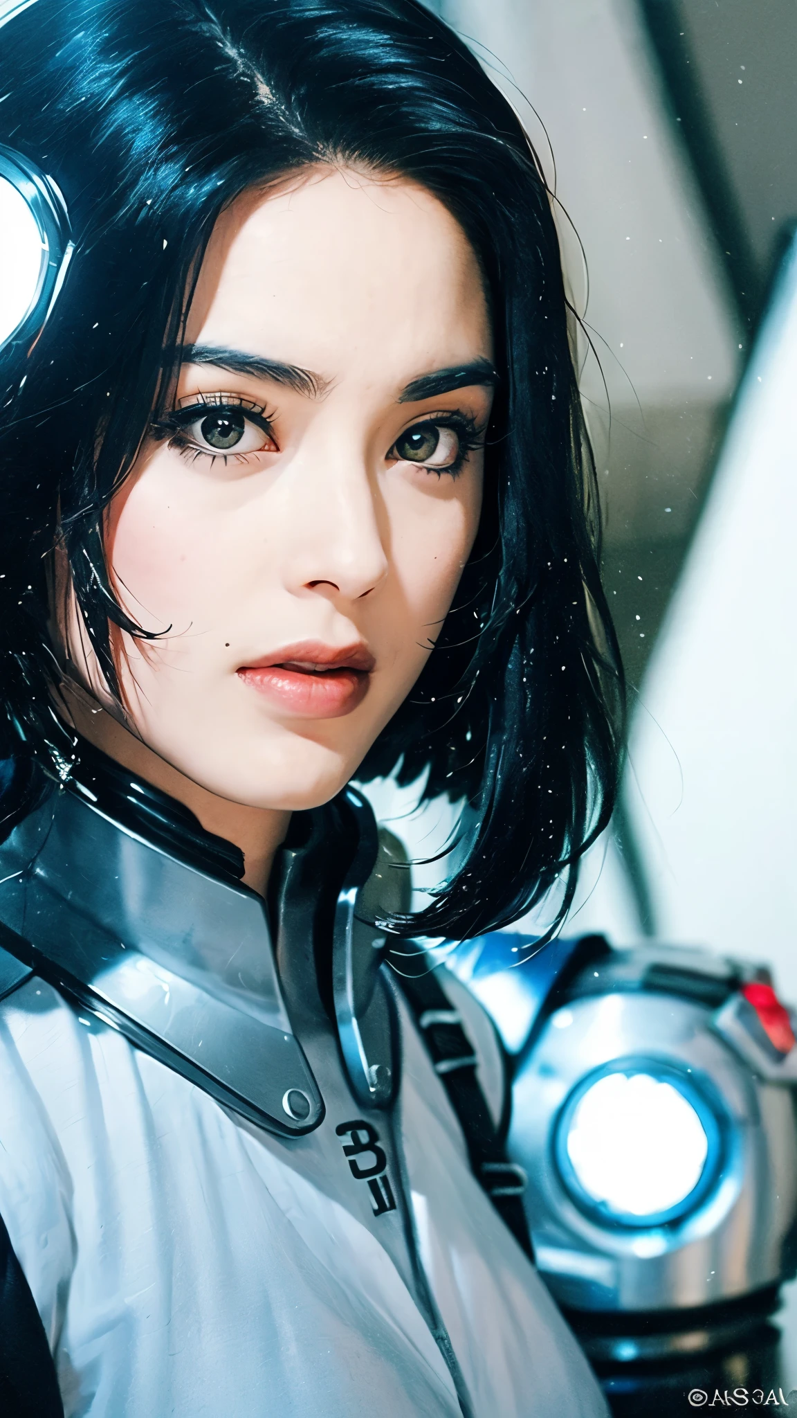 masterpiece, best quality, a beautiful woman with long shiny hair, choppy bangs, delicate face, passionate gaze, perfect smille, blush, seductive expression, tall and fit figure, perfect body, perfect skin, seductive pose, sexy Futuristic Technological Nanogel Clothing, the color scheme is primarily White with Green accents, this character embodies a finely crafted sexy beauty, exquisite and mature art Style, goddess, feminine, exquisite photography, depth of field, bokeh, photorealistic, even and soft lighting on face, dramatic, high definition, highres, ultra detailed, professional photo, perfect body proportions, anatomically correct, symmetrical face, extremely detailed eyes and face, perfect eyes, high quality eyes, creativity, RAW photo, UHD, 32k, portrait lighting, cinematic lighting, (masterpiece-anatomy-perfect:1.2)
