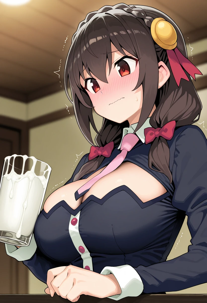 score_9, score_8_up, score_7_up, score_6_up, score_5_up, score_4_up, BREAK source_anime, anime screencap, OharaPaldeansWinsXL, Unedited ,1girl, solo, looking at viewer, smile, Uncensored ,open mouth, black hair, holding,huge breasts,puffy nipple, blurry, blurry background, portrait, cum on clothes,very cum, Face on cum,breasts on cum,very cum,after fellatio, very happy expression, cum on face, close up, exposed breasts. Ahegao, drooling, bukkake, cum, excessive cum, cum on body,SLAVE collar,1boy,paizuri,titjob,penis