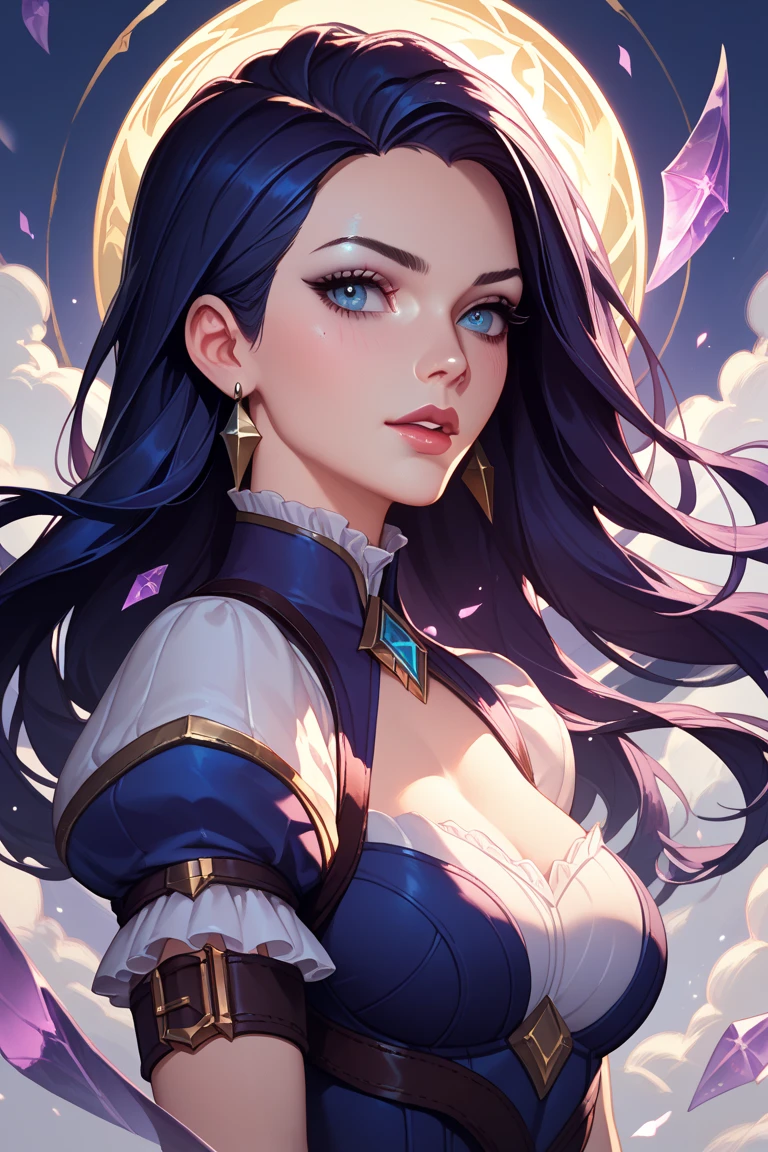 Close-up of a woman with colorful hair and necklace, anime girl with cosmic hair, Rossdraws' soft vibrancy, Gouviz-style artwork, fantasy art style, colorful], vibrant fantasy style, Rossdraws cartoon full of energy, cosmic and colorful, Guweiz, colorful digital fantasy art, stunning art style, beautiful anime style, white skin, night coat,