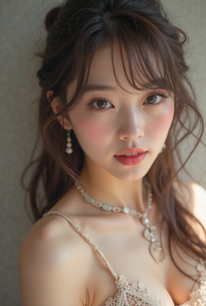 Canon 5DMk2 135mm、(maximum quality)) (A Masterpiece))、intricate detail、sharpening Focus、professional、photo-realistic、an ultra realistic、photo realism、Silhouette Light、Fine detail、maximum quality、CG Unity wallpapers highly detailed 8k、Perfect Artwork、all body、Glossy hair、shiny eyes、Glowing skin、3 Perfect Realistic Female Figures、narrow waist、lace、Seductive posture、Supergirl、sexy posing、 an extremely delicate and beautiful girl、maximum quality、Beautiful detailed、Beautiful detailed eyes、Apply soft lighting to the face、Movie lighting、transparency、(((White ancient Chinese national costume)))、((See-through material))、Buttocks exposure、Realistic representation of the face、(ntricate detail、makeup、(Beautiful delicate face details、Beautiful detailed delicate eyes、Face with perfect proportions、very detailed skin、Detailed skin、Best proportions 4 fingers and thumb、 Arms under the chest、big big breasts、smooth abdomen、Thin and thin、fashion、solo、(Light makeup)、Highlighted Faces、detailed faces、White Skin Skin、brown-hair、a ponytail、Braided hair、large eye、earings、Slim body、Make the background transparent、Professional lighting、only girl、coiled hair、Big big tits、27 years old、