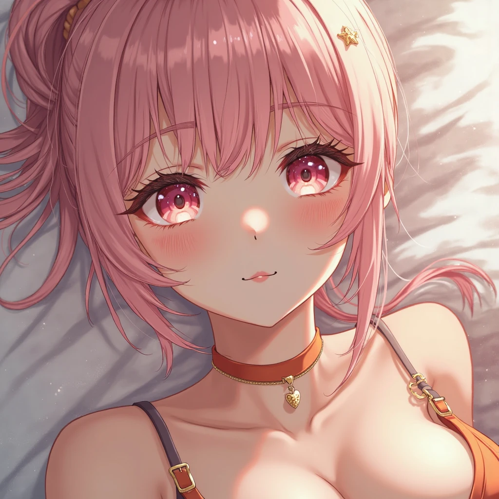 a young girl, nude, curly short hair, red cheeks, sensual expression, exquisite detailed face, masterpiece, best quality, studio lighting, extremely detailed description, vivid colors, bokeh, pink_nipples, bedroom, sex, penis, pov