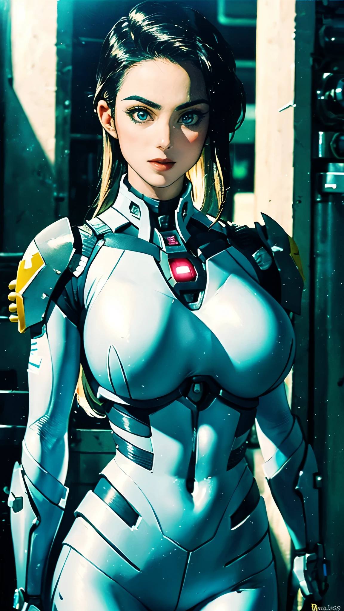 masterpiece, best quality, a beautiful woman with long shiny hair, choppy bangs, delicate face, passionate gaze, perfect smille, blush, seductive expression, tall and fit figure, perfect body, perfect skin, seductive pose, sexy Futuristic Technological Nanogel Clothing, the color scheme is primarily White with Green accents, this character embodies a finely crafted sexy beauty, exquisite and mature art Style, goddess, feminine, exquisite photography, depth of field, bokeh, photorealistic, even and soft lighting on face, dramatic, high definition, highres, ultra detailed, professional photo, perfect body proportions, anatomically correct, symmetrical face, extremely detailed eyes and face, perfect eyes, high quality eyes, creativity, RAW photo, UHD, 32k, portrait lighting, cinematic lighting, (masterpiece-anatomy-perfect:1.2)