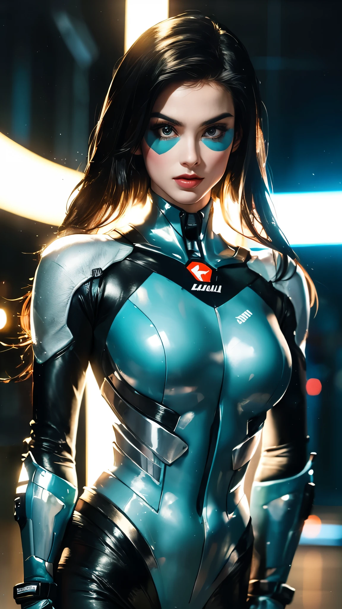 masterpiece, best quality, a beautiful woman with long shiny hair, choppy bangs, delicate face, passionate gaze, perfect smille, blush, seductive expression, tall and fit figure, perfect body, perfect skin, seductive pose, sexy Futuristic Technological Nanogel Clothing, the color scheme is primarily White with Green accents, this character embodies a finely crafted sexy beauty, exquisite and mature art Style, goddess, feminine, exquisite photography, depth of field, bokeh, photorealistic, even and soft lighting on face, dramatic, high definition, highres, ultra detailed, professional photo, perfect body proportions, anatomically correct, symmetrical face, extremely detailed eyes and face, perfect eyes, high quality eyes, creativity, RAW photo, UHD, 32k, portrait lighting, cinematic lighting, (masterpiece-anatomy-perfect:1.2)