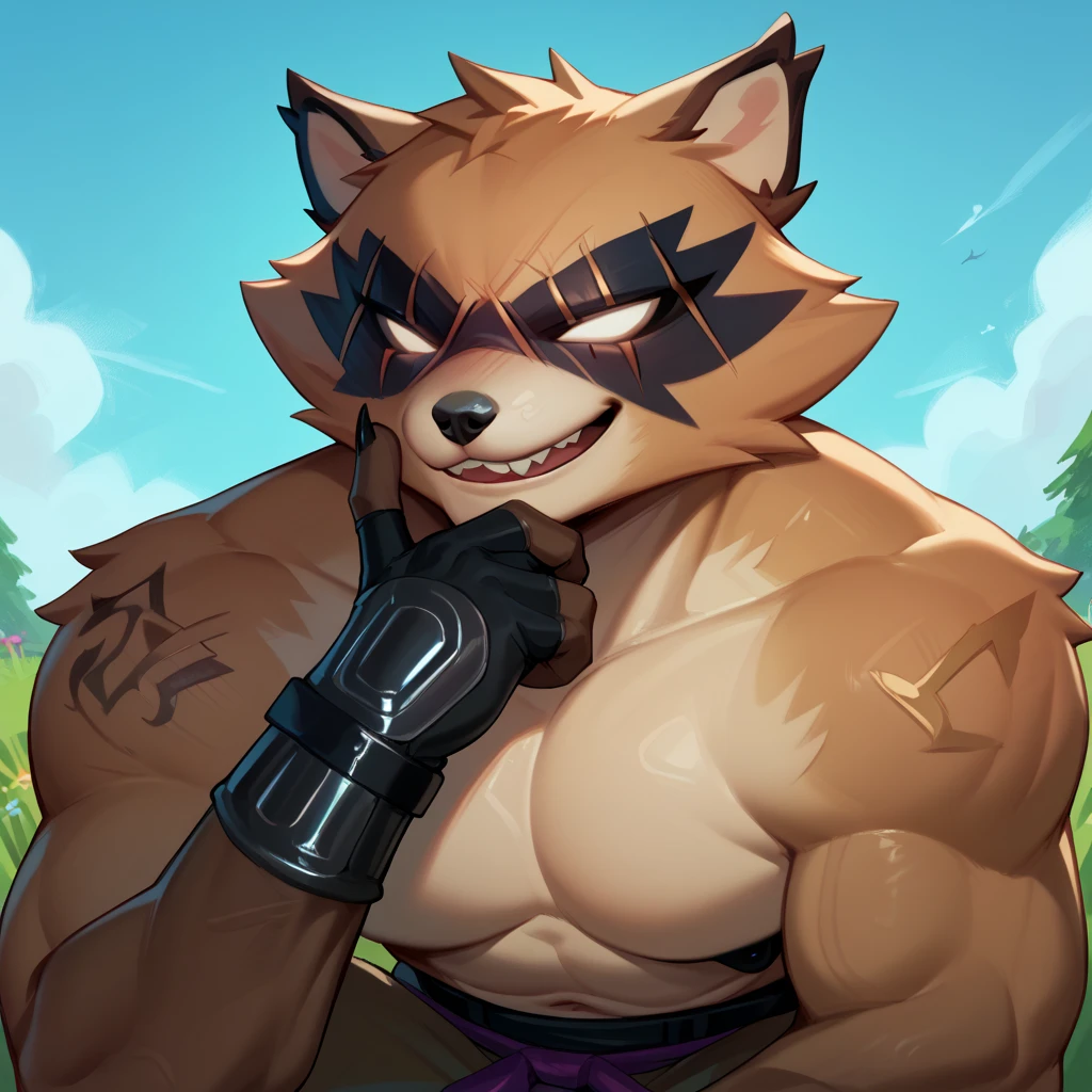 Browsing Caution。Super muscular boar beastman。Blindfold。A desperate and painful look。Mouth wide open。Face covered in semen。Getting cumshot in the face by some guys。Surrounded by huge, red and black erect penises。