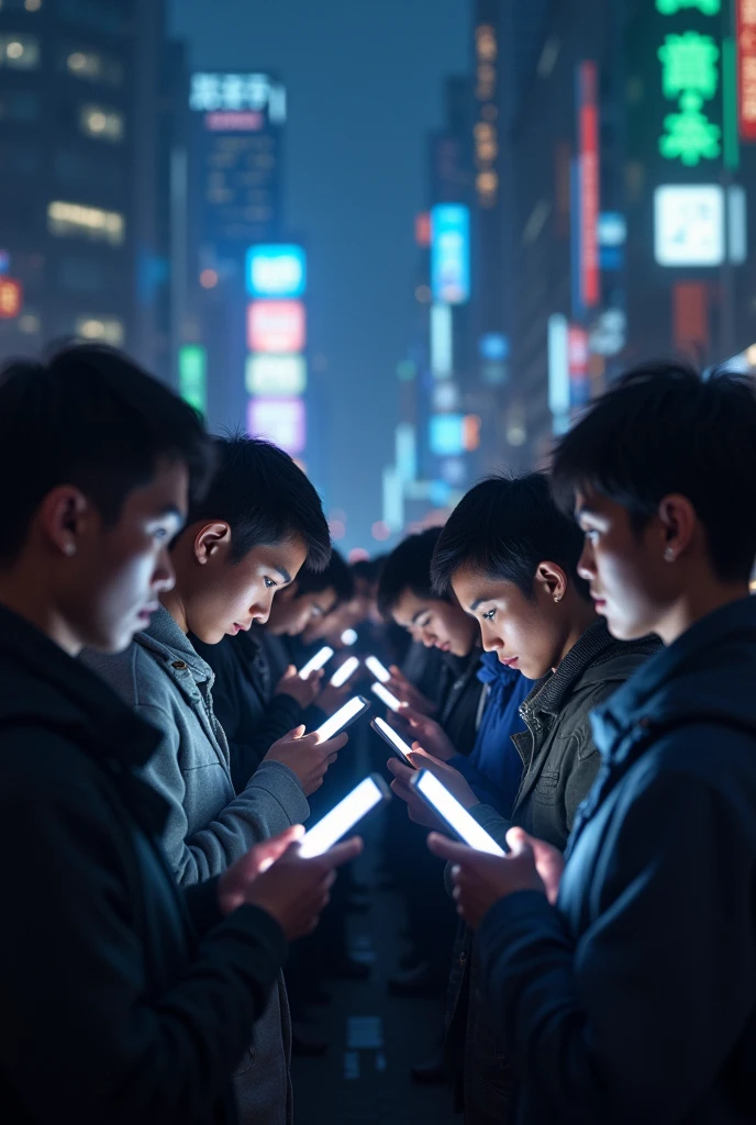 Group of kids in this generation addict to ipads make them siting in the street