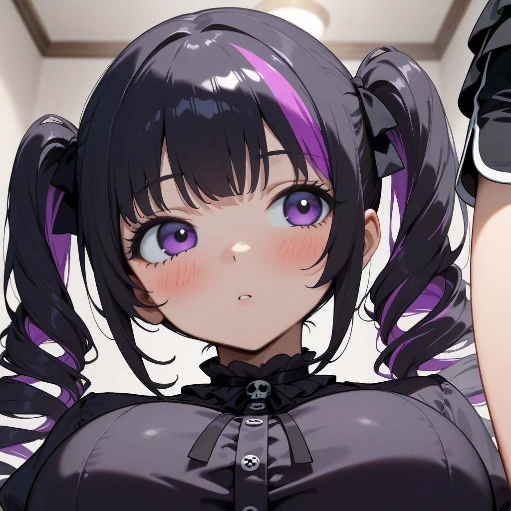 best quality,ultra detailed,extremely detailed and beautiful,perfect anatomy,perfect hands,15-year-old,(AZKi),embarrassed,purple eyes,black hair,multicolored hair,pink colored inner hair,hair ornament,long hair,breasts, (bunny girl),black leotard,(Fishnet tights), wrist_cuffs, cufflink,high_heels,