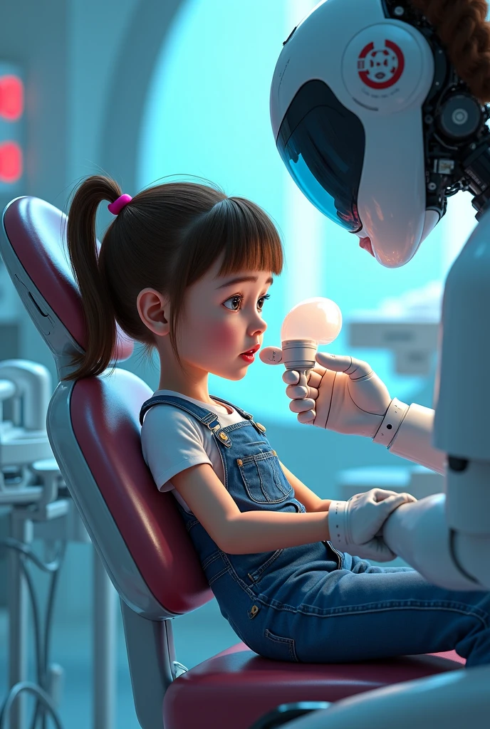 Female robot changing diaper