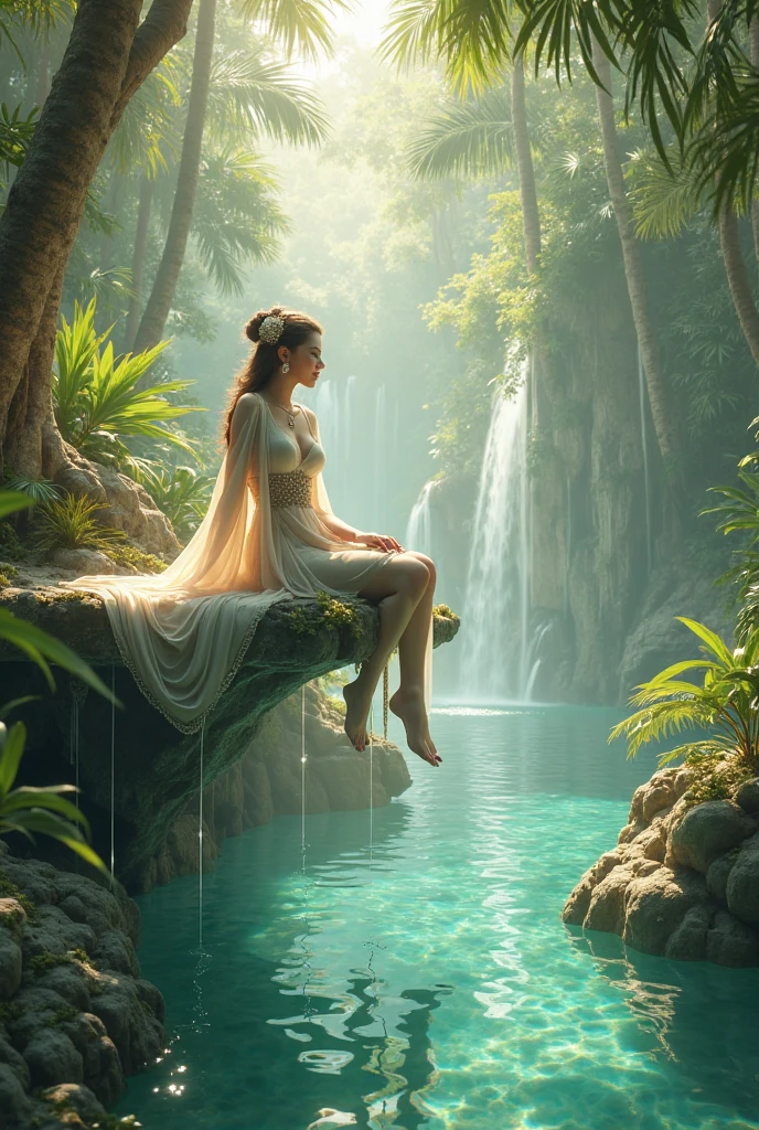 (best quality,4k,8k,highres,masterpiece:1.2),ultra-detailed,(realistic,photorealistic,photo-realistic:1.37)A whimsical, dreamlike artwork that combines elements of a "Waterfall Shower Girl Cave" with fantasy. The cave is nestled beneath a towering mushroom canopy, and the waterfall is a shimmering ribbon of liquid stardust. Inside the cave, a girl with wings bathes under the enchanting cascade, surrounded by fireflies