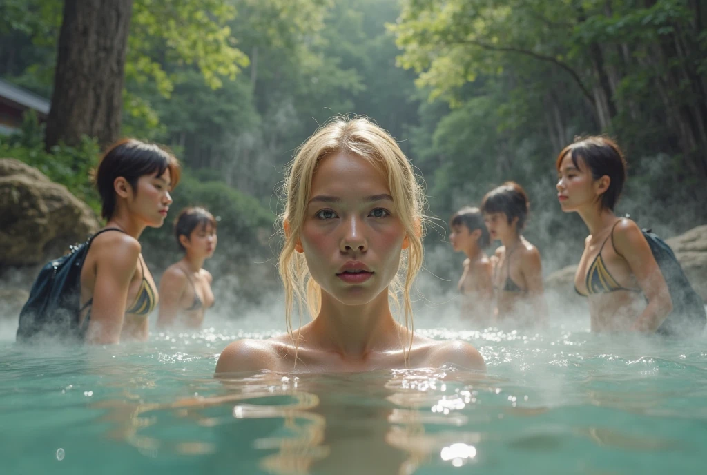 Swimming necked girls