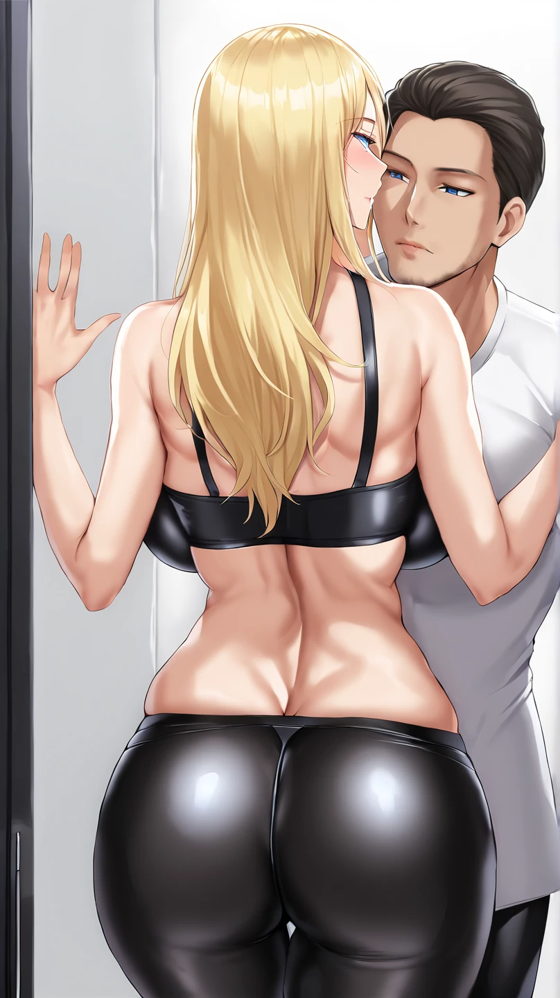 (nsfw),masterpiece,ultra detailed,sharp focus,4k digital art,high resolution,(realistic,realistic skin),from side,buttocks focus,,(aroused:1.7),(1man,1female,man groping female:1.3),(off-the -shoulder blouse,short skirt,necklace),(blonde hair,medium straight hair),(sweaty:1.2),(tanned skin:1.3),grinning,(trembling,flying heart-shapes:1.2),(female and man standing in train:1.1),sexy undies,curvy ass,drooling,heart pupils,puffy nipples,leaning on door