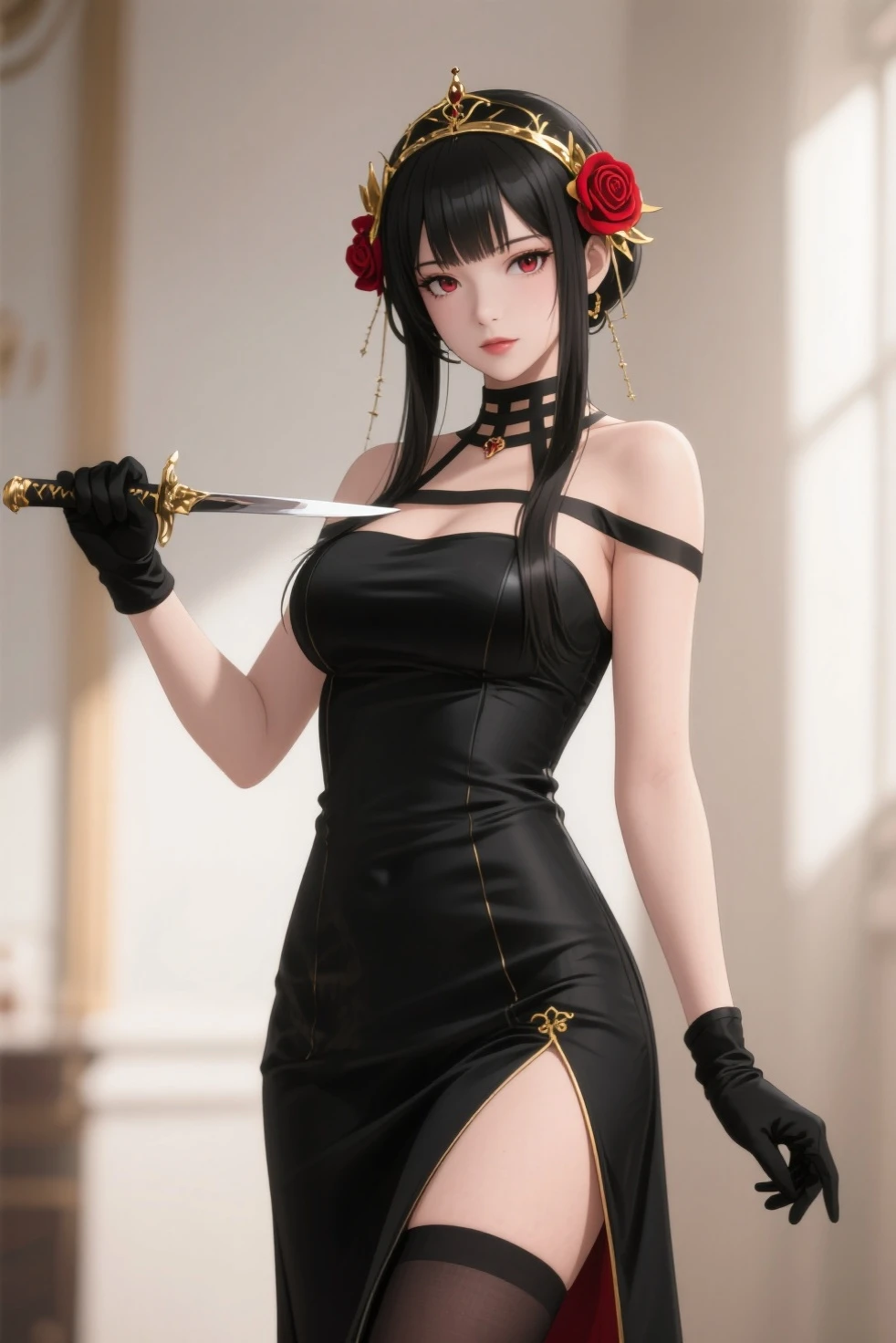 Red Dress,With a long knife,