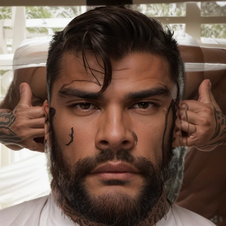 portrait photo of man (comandante:1) smiling, muscle man with tattoos, 8k <lora:add_detail:1> <lyco:locon_perfecteyes_v1_from_v1_64_32:0.5> <lora:comandante:1>