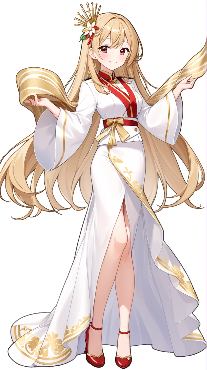 bing yun, mature lady, clear yellow eyes, original hair color, original hair style ornament on head, wearing her original dress, standing outdoors, cowboy shot
