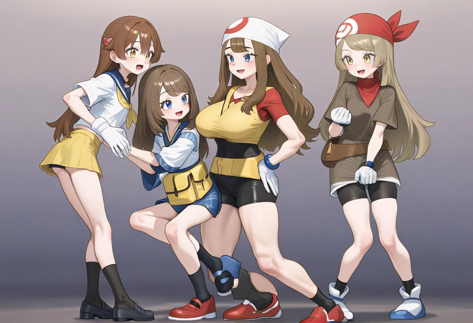 best quality, (masterpiece),(ultra-detailed), (high quality), (high resolution), ((2heads:1.5)), best quality:1.5, highres, UHD, 4K), smiling, highres, masterpiece, 4k, (brown hair), red hair, ((tank)), ((break dancing)), (alleyway), football players in background, ((break dancer))