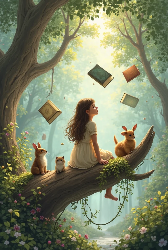(8K, 16 K, awardwinning, of the highest quality, High resolution, super detailed, Textured skin, Anatomically correct, Photorealistic, Raw photo, masutepiece: 1.3), (1 girl), Squirrel and girl, (Big girl sitting on the ground under a tree and closing her eyes: 1.3), aerial view from above, The book is open, There are acorns on top of the book, (Squirrel holding an acorn in his hand: 1.2), Trees with autumn leaves, idyllic scenery, Healing, Autumn, leaves falling, Leaning against a tree, Detailed fingers, Detailed legs, Detailed face,