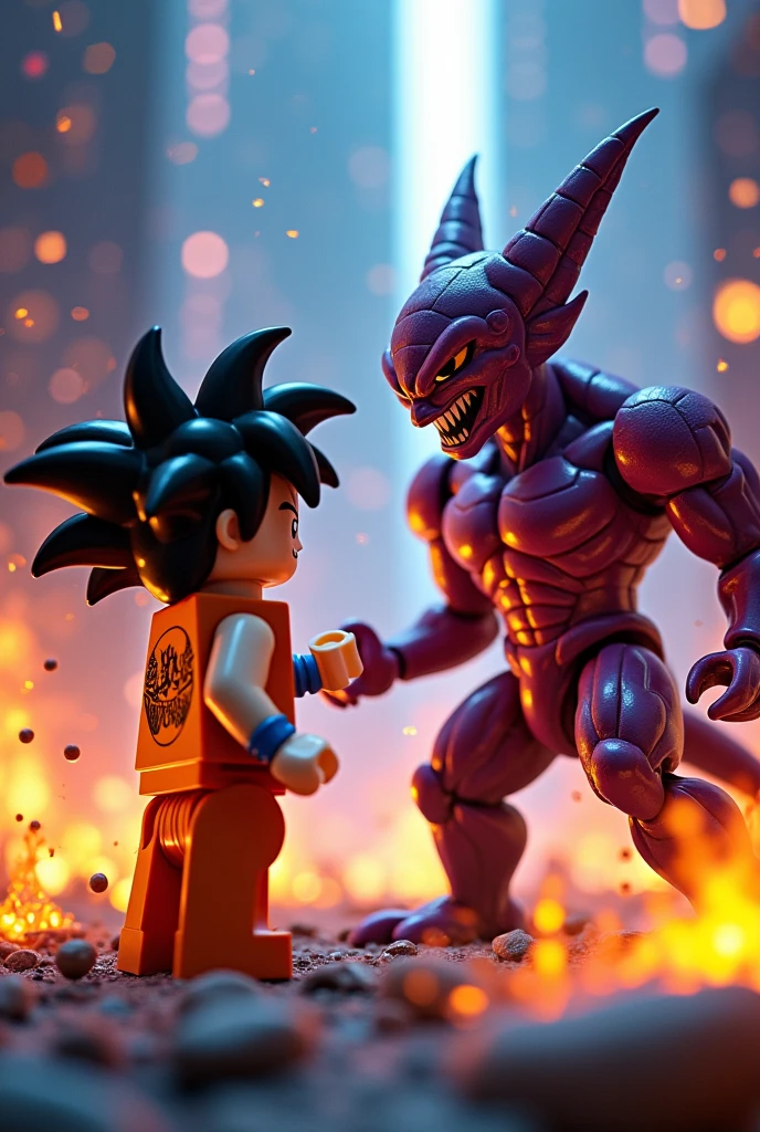 A fight between a roblox alien and roblox bacon hair that has dark skin and is shirtless fight in space like its a dbz fight and destroying multiple galaxies