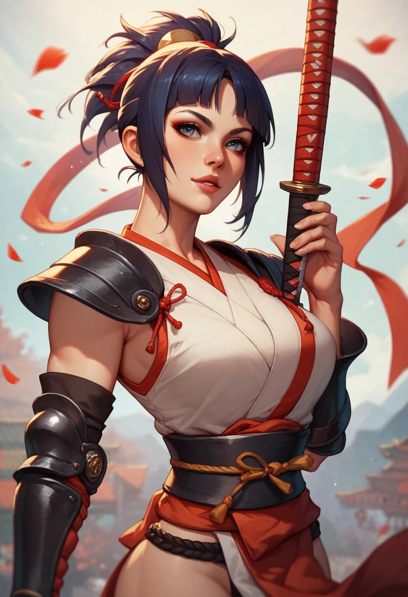 Create a cool character for a gacha game based on the game Zenless Zone Zero, female character in devil clothes in warm colors, S-level fire elemental character, devil horns and tail, beautiful and cute face, corpo de nymph, lolly, haughty, devilish smile, wielding a serrated sword, pose de atitude, A beautiful , 14歳, super skinny, short mini skirt, wide belt, garter belt with black tights, thigh holster, breasts small, perfect little ass, narrow hip, Waist slender, pose sexly, ((ponytailhair style))), posing for manga cover photo, dynamic pose, malicious smile, seductiv, malicious, obscene, shamelessly, young, Stupid, nymph, manga style, random ethnicity, (((MMA fighter))), ((( red dress ))), (((bandaged arms))), ((high collar)), (((darkskin)), (((micro skirt with vertical seams))), (((best qualityer: 1.4))), (Unbeatable masterpiece), (hiper HD),(CG 8k hyper-realistic), (((hyper feminine))), sexly girl, king of fighter, ((( sculptural body ))), (((1 girl))), garota de 14歳 com perfectbody e magro,Beautiful and well-groomed face, (Head to thigh photos), Complex equipment, (((standing alone))), pirralha violent, (((14歳))), sexly, pose de atitude, work of art, (((manga style))), bounty hunter, violent, Manic, evil face with malicious smile, slenderbody, thin but strong, perfectbody, roupa moderna, advanced technology, neon, sleeves with vertical striped pattern, neutral background, (( cowboy shot )). intricate visual