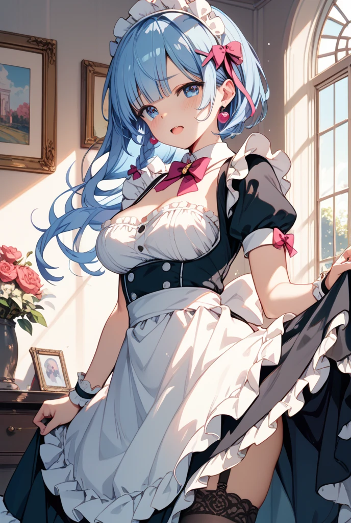 masterpiece, best quality, 1 garl, solo, large breasts, maid, maid headdress, frill apron, in the castle, on bed,(missionary position:1.3), pov hand, 1 boy, penis, (sex:1.3), (lying on the bed:1.2), spread legs, interlocked fingers, (topless:0.7), bare nipples, pussy, pussy juice, saliva trail, trogao, female orgasm, orgasm face, moaning, sweat, breath, steam, (nsfw1.2)