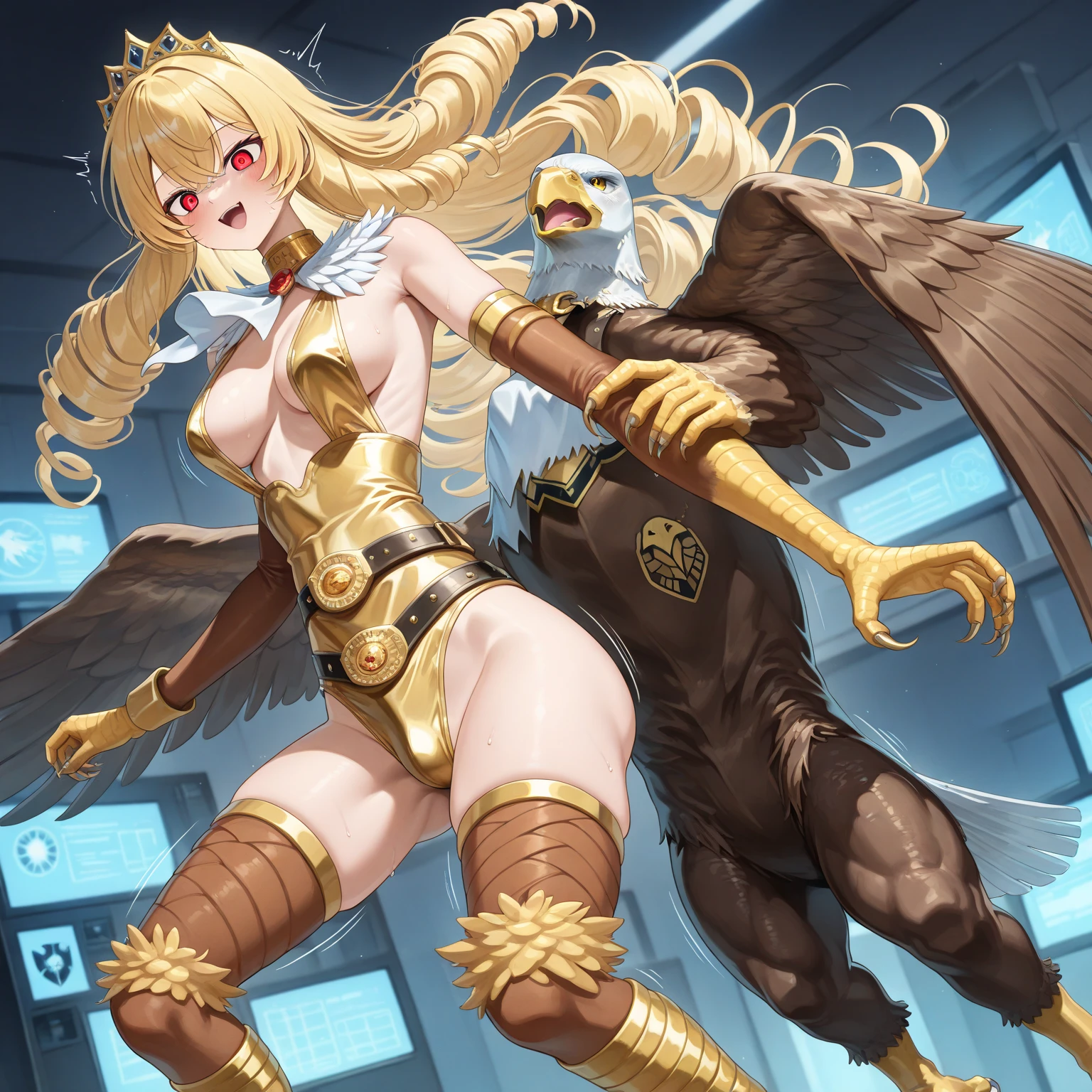 (masterpiece, highly detailed:1.2), 1girl, sarielx, heterochromia, braided ponytail, head wings, braided bangs, fantasy landscape, soft particles, gold armor, sideboob, underboob, gold skirt, gold gauntlets, head chain, angel wings, Very embarrassed, blush, Amazing, finely detail, multiple old mans, standing, large breasts, ultra-detailed, rodo, (old worker), retired, 2old mans, surrounded by old men, multiple boys, hetero, breast grab, breast grab from behind, She is shorter than the old man., blue sky, grassland, Mumu, Exposed nipples, (Men and women are the same height:1.5), groping, smile, close-up, cowboy shot, best quality