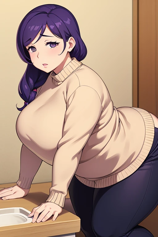 spread one leg wide、Married women、50 years old、wife、Standing doggy style、Wavy Hair、One Woman、One Man、tears、Beautiful woman、Very thick thighs、Acme Face、Sloppy body、Knitted sweater、kitchen、Best image quality、High resolution、masterpiece、super high quality、Thick pubic hair、Orgasm Facial、Black and purple lace panties、Very big ass、Very large breasts 、Blushing、4K quality、Blushing、Cry of ecstasy、Wearing black knee socks、Sweaty all over、Heavy breathing、Cowboy Shot、Shaking breasts,uneven chest、上下にShaking breasts、Browsing Caution, 1 boy and 1 girl, vagina, Spooning Position, ~ side, Elevate your legs、Or open your legs