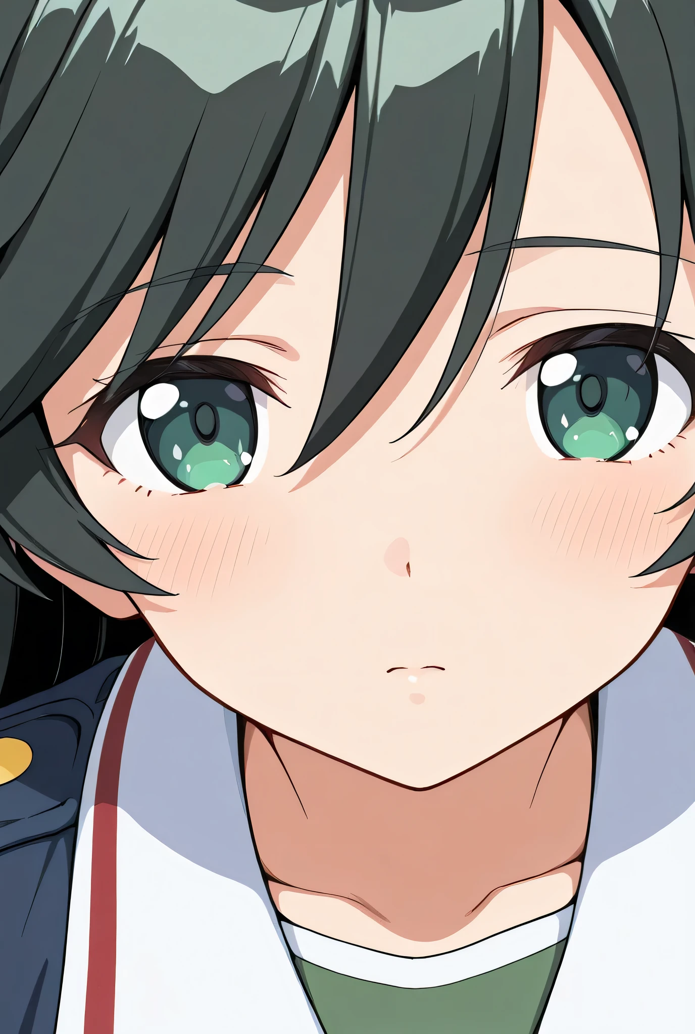 isuzu hana,ooarai military uniform,ground,face focus,front view,looking at viewer,