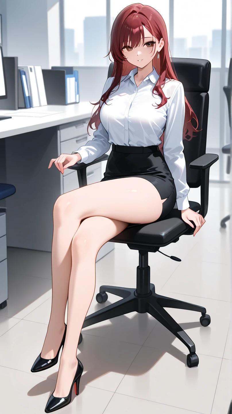 tanned redhead, muscular legs, muscular calves, Strong legs, wide thighs, Curvy hips, high-heeled sandals, tights in a mesh, Stiletto heels, Women's Business Suit with Short Skirt, He really wants to pee, in the office chair, Now it will be described, want to suck, crossed legs, Knees Together, Clenched knees, Clenched hips, pinches the crotch, desperately wants to pee, Clenched hips, wants to urinate, An expression of shame on his face, bites the lower lip, endures to the toilet, endures little, suffers little need, full bladder, Crying, Written, in his pants, urine flows down the legs, described, terribly wants to go to the toilet