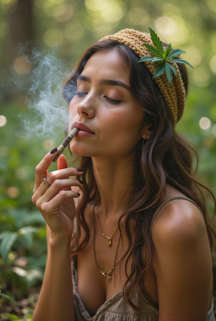 bearded woman smokes cannabis and is stoned