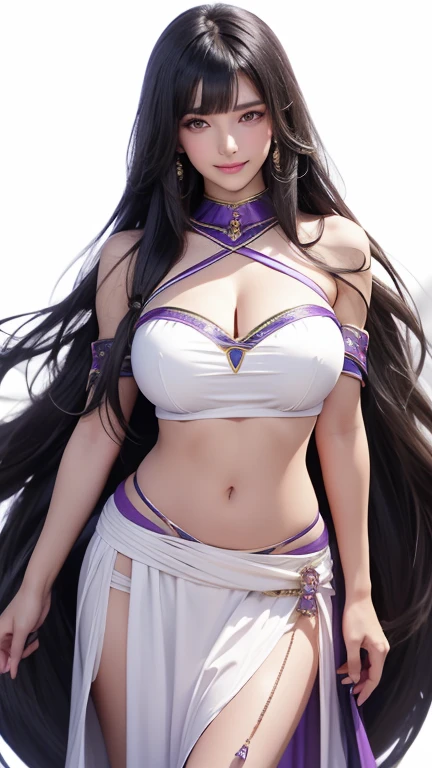 (ultra realistic photo, 8k uhd, full of details in clothes and face, masterpiece, girl goddess of beauty). Shogun Raider from Genshin Impact is a sexy woman with long, flowing purple hair, who wears a highly detailed sexy lingerie, she wears a jewel on the side of her head adorned with gold details and a gem in the center. - She wears a purple and pink outfit with gold details, with ornate designs in gold. The upper part of the armor is tight to the body, highlighting its curves. (she has long breasts, huge and perfect breasts emerging from her sexy, erotic cleavage, sharp pointed BREASTS), ((transparent micro panties showing pussy, perfect pussy)), defined body, body with curves, big perky ass, pussy showing, His arms are covered in armored gloves that have similar designs in gold and are attached to his upper arm by straps. - A piece of cloth flows from his waist, complementing the armor look. - Her face is very beautiful, she has light pink eyes and a serious expression. - In the background, there is a dramatic sky full of dark clouds and lightning lighting the scene. A full moon is also visible between the clouds.