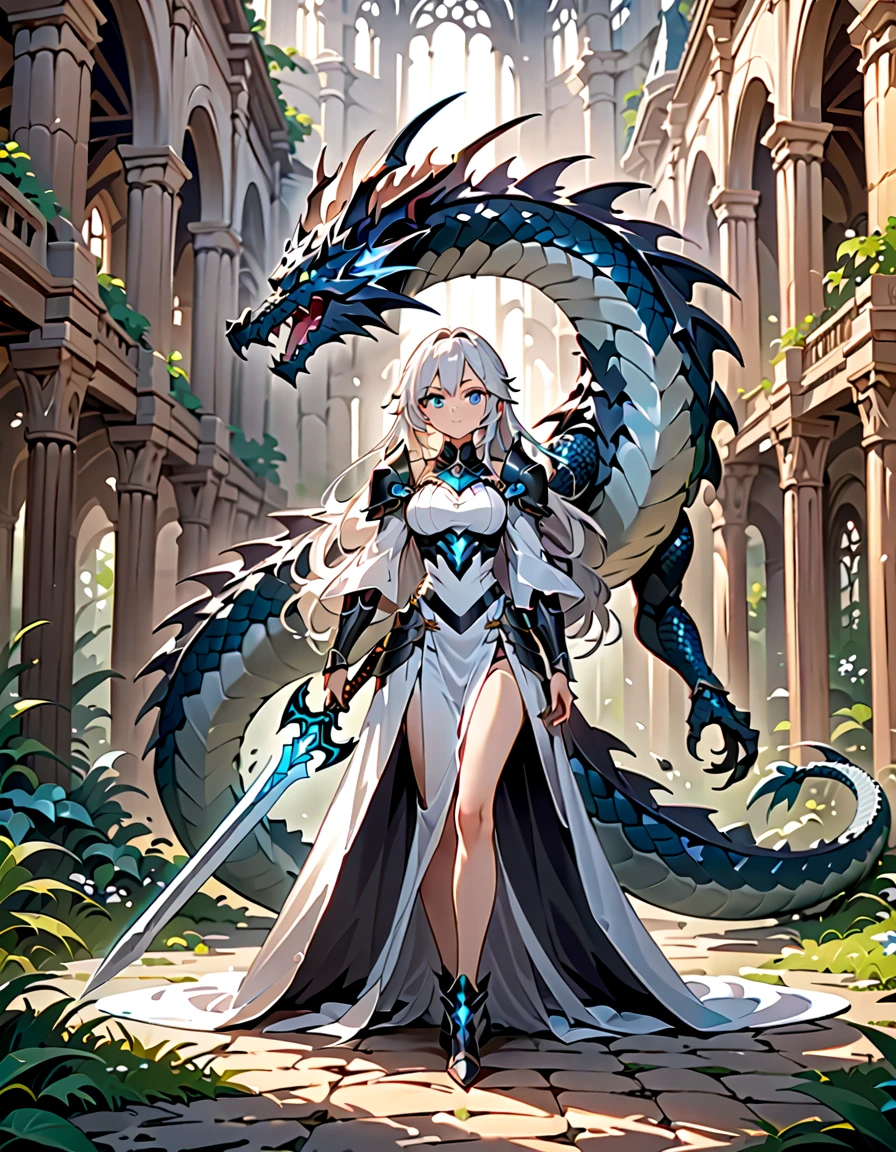 anime girl with a dragon and snake on her shoulder, queen of dragons, white haired deity, dragon girl, anime fantasy illustration, loong, detailed anime art, detailed anime artwork, detailed digital anime art, detailed anime character art, anime fantasy artwork, the dragon girl portrait, human and dragon fusion, clean detailed anime art