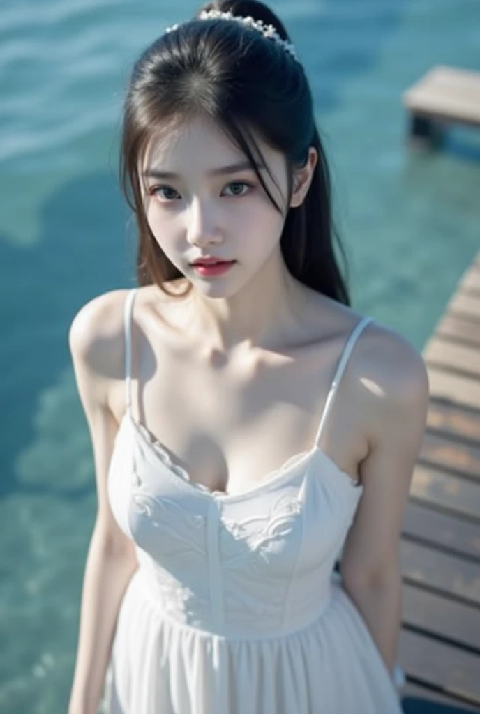1 Girl,seaside,Soft Light,Chinese Beauty,Suspender dress
