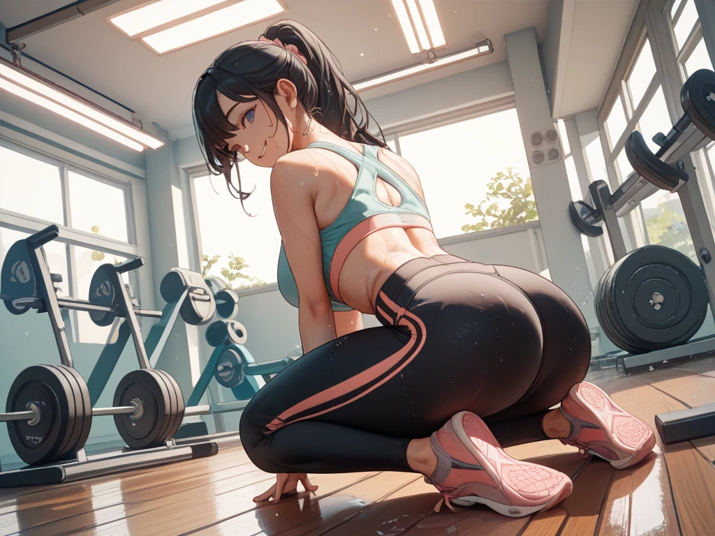 A girl practices yoga at home