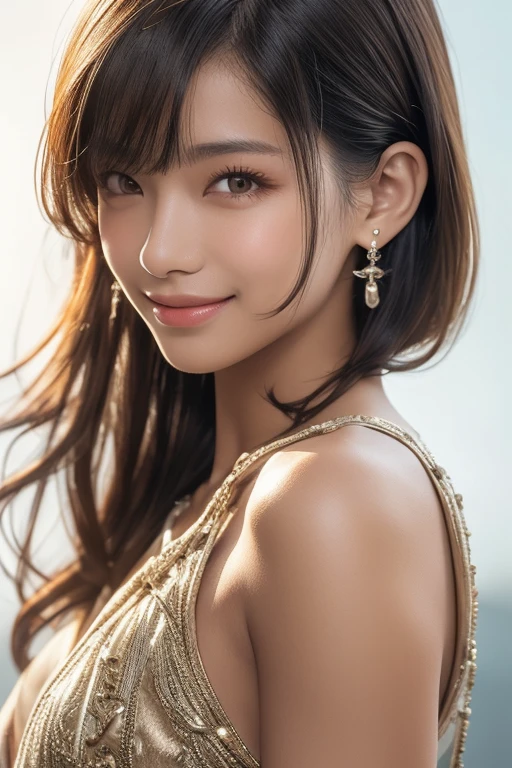 (masterpiece, best quality:1.2), (8k uhd, 16k, 32k, ultra high res), (photorealistic:1.37), (RAW photo), ultimate-realistic, ultimate-realistic details, ultimate-realistic texture, ultimate-intricate details, ultimate-realistic lighting, ultimate-realistic shadow, japanese girl, 24yo, ultimate-cute face, ultimate-RAW skin, ultimate-eyes, ((full-body)), A Photorealistic of a fabulous, funky, , teen girl badass driver in a candid solo post-apoc portrait for Mad Max: Fury Road film, with a playful, quirky, snarky, smirking expression, wearing elegant ancient haute couture. She looks 18 and 5'2": Japanese-Colombian, with (flat, athletic, well-muscled physique similar to Zendaya). Heavy eyeliner. Tasteful natural makeup. Sleek black hair is Asian-textured, extremely asymmetrical, in a messy tumble-down updo with sidebraids. Wearing daring, fabulous stunning showstopper outfit in bold, bright, high-contrast colors, strong shapes, cut-outs. Wild skirt. Joyful, sarcastic, teasing smiling attitude. Dynamic, pin-up pose. Blank background. Ultra realistic, 8k HD, Hypermaximalist. Golden ratio. dramatic sun lighting, sun flare ((Ultra Long Exposure)), intricate details on face, body, & outfit